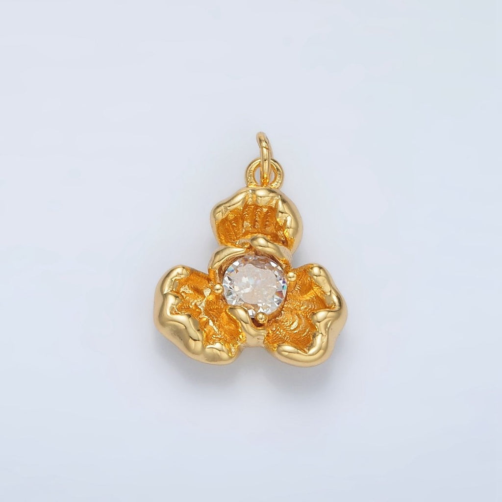 24K Gold plated Clear CZ Molten Flower Petal Charm | AC104 - DLUXCA