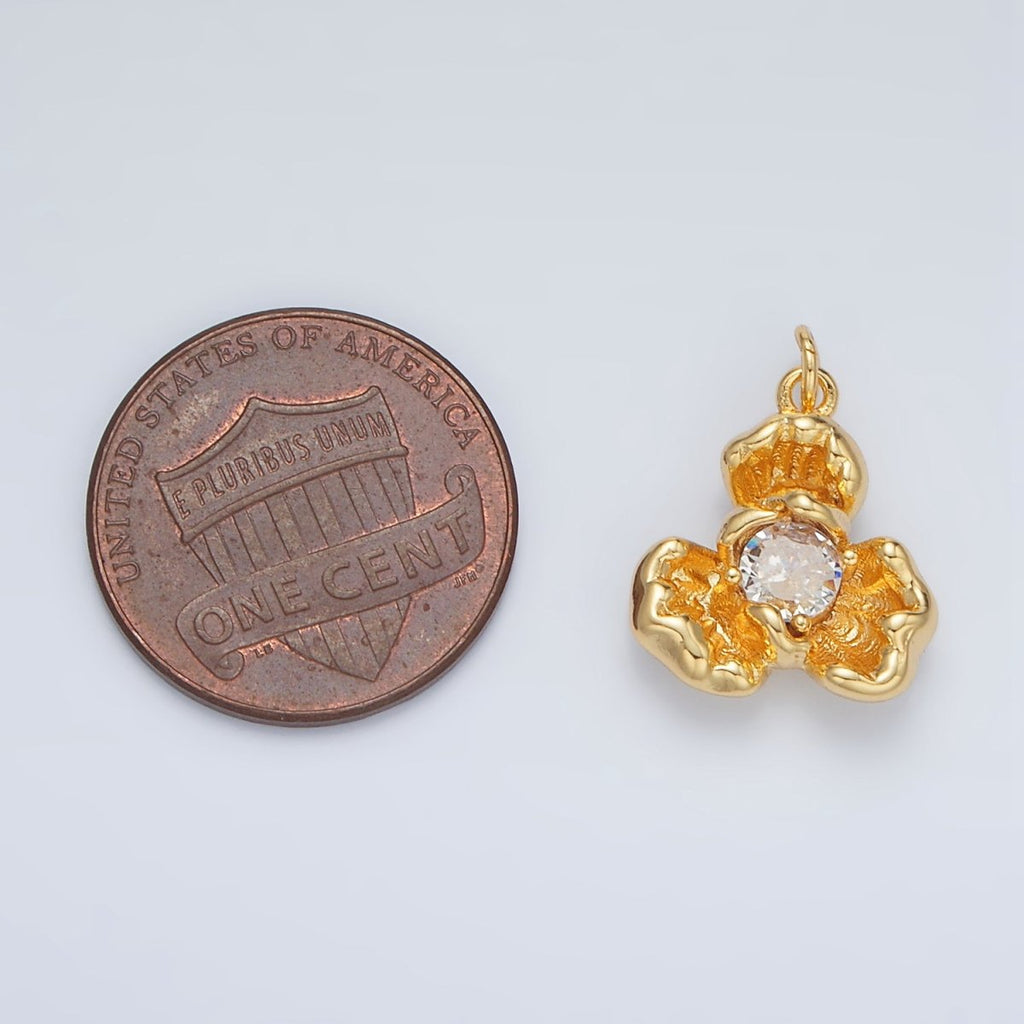 24K Gold plated Clear CZ Molten Flower Petal Charm | AC104 - DLUXCA