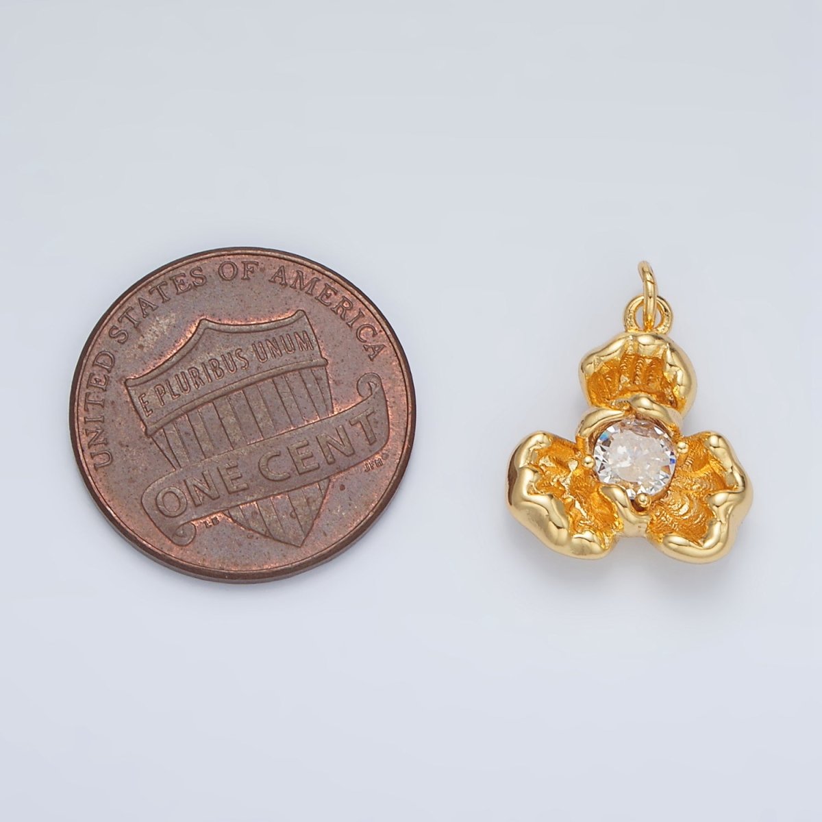 24K Gold plated Clear CZ Molten Flower Petal Charm | AC104 - DLUXCA