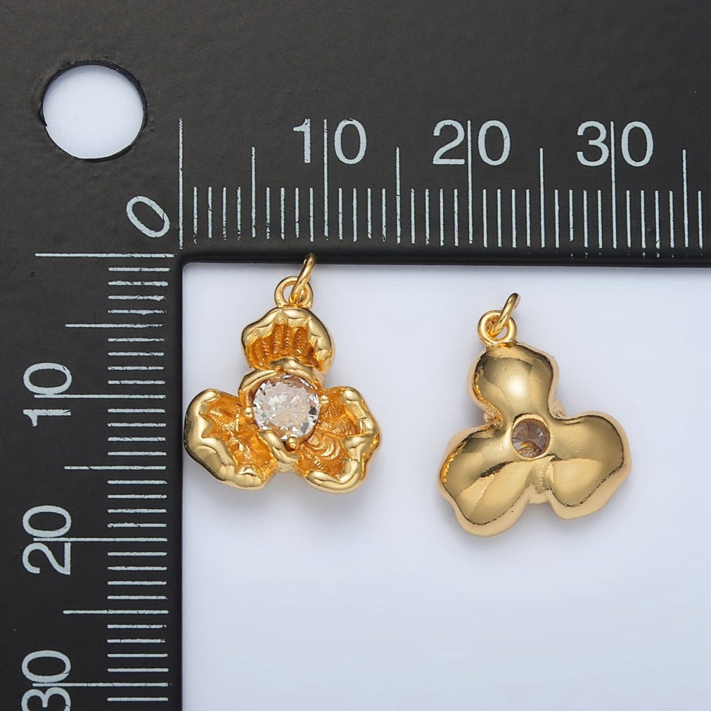 24K Gold plated Clear CZ Molten Flower Petal Charm | AC104 - DLUXCA