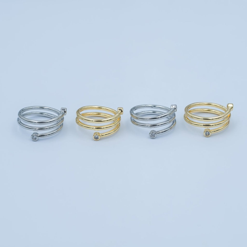 24K Gold plated Clear CZ Multiple Band Wrap Ring in Gold & Silver | O870 O878 - O880 - DLUXCA