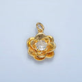 24K Gold plated Clear CZ Multiple Curved Petal Flower Charm | E152 - DLUXCA