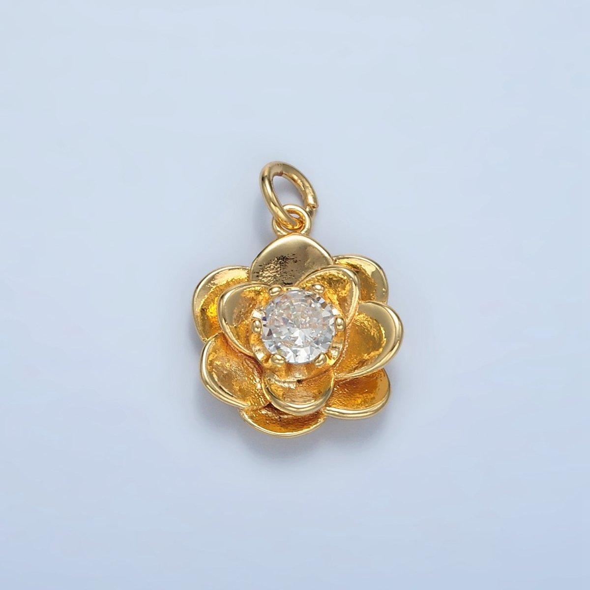 24K Gold plated Clear CZ Multiple Curved Petal Flower Charm | E152 - DLUXCA