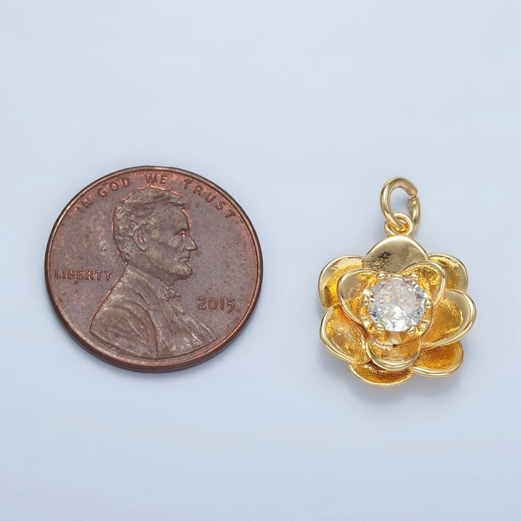 24K Gold plated Clear CZ Multiple Curved Petal Flower Charm | E152 - DLUXCA