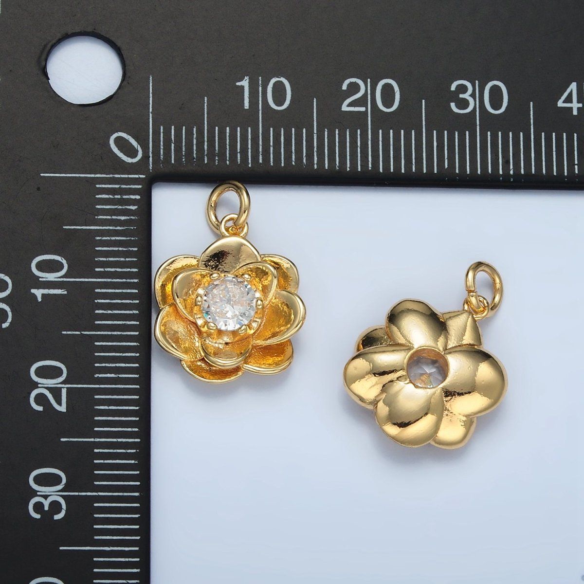 24K Gold plated Clear CZ Multiple Curved Petal Flower Charm | E152 - DLUXCA