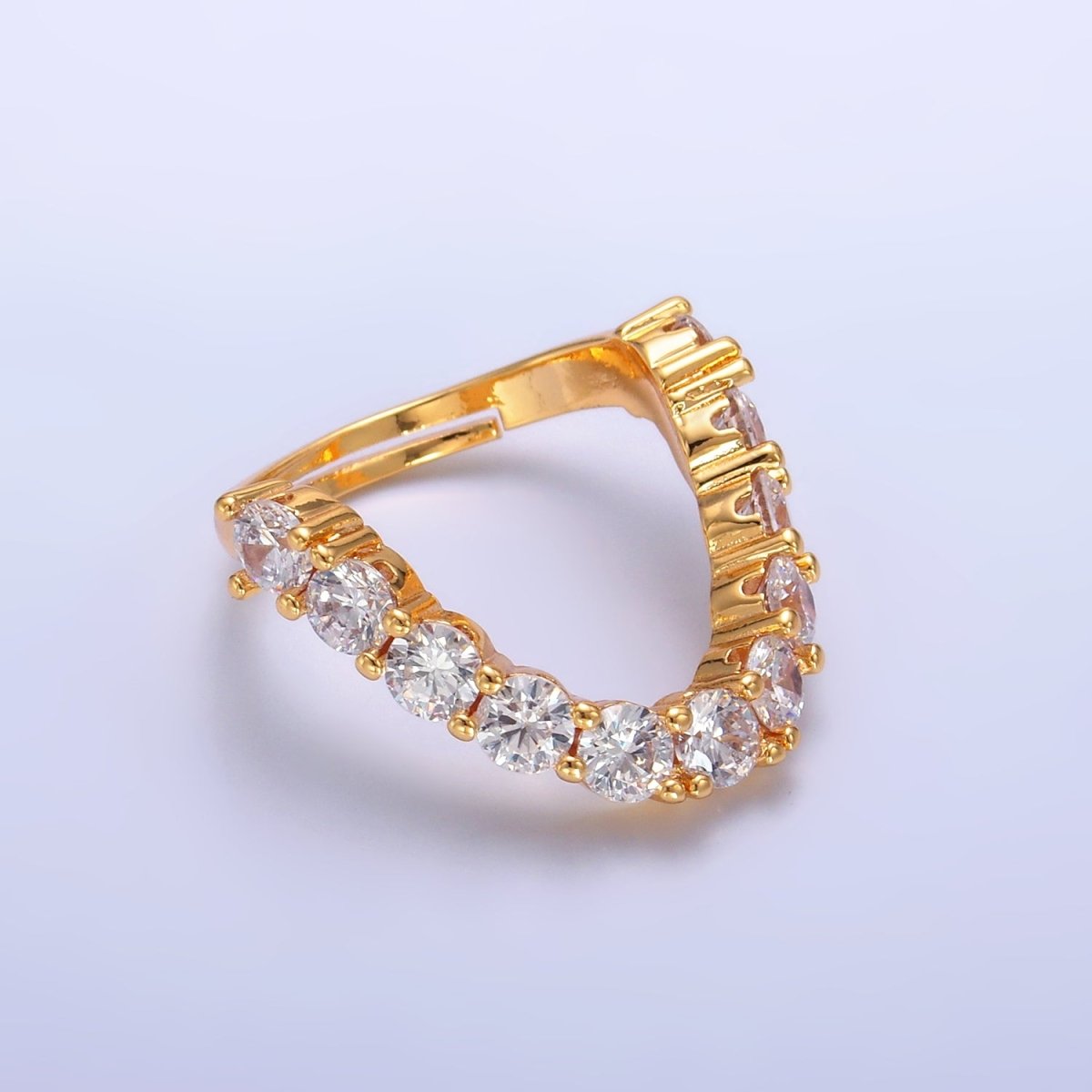 24K Gold plated Clear CZ Paved Curved Chevron Ring | U426 - DLUXCA