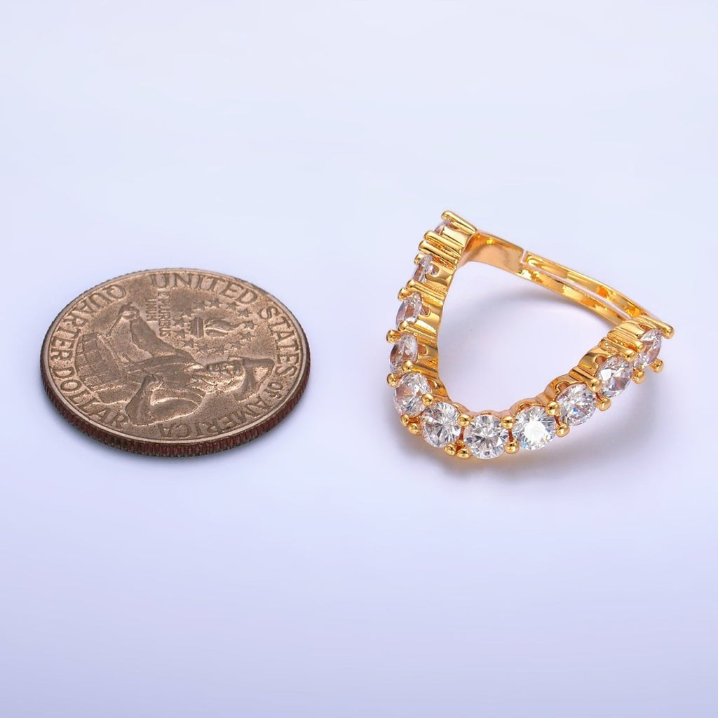 24K Gold plated Clear CZ Paved Curved Chevron Ring | U426 - DLUXCA