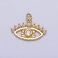 24K Gold plated Clear CZ Pearl Lined Evil Eye Protection Charm | AC315 - DLUXCA