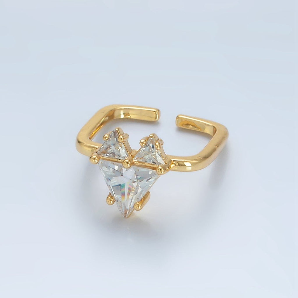 24K Gold plated Clear CZ Pixel Heart Solitaire Ring | U342 - DLUXCA