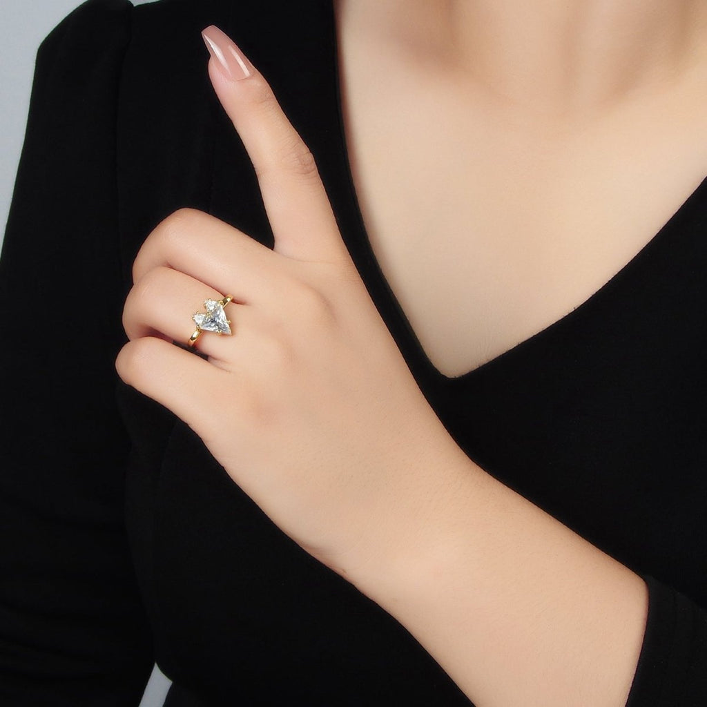 24K Gold plated Clear CZ Pixel Heart Solitaire Ring | U342 - DLUXCA