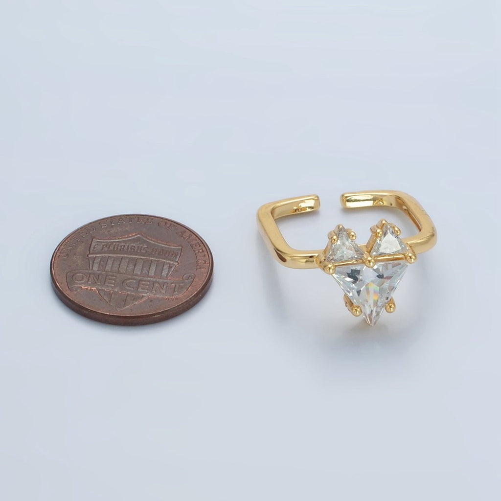24K Gold plated Clear CZ Pixel Heart Solitaire Ring | U342 - DLUXCA