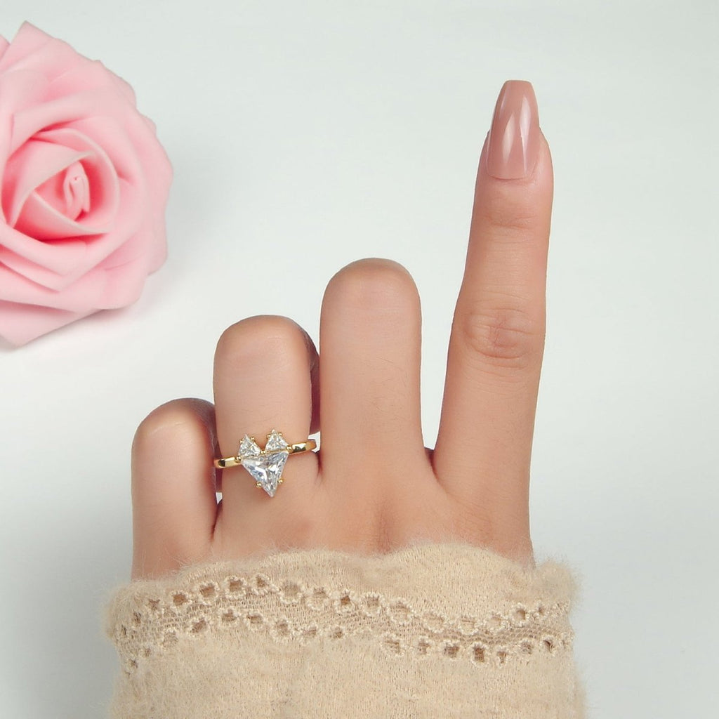 24K Gold plated Clear CZ Pixel Heart Solitaire Ring | U342 - DLUXCA