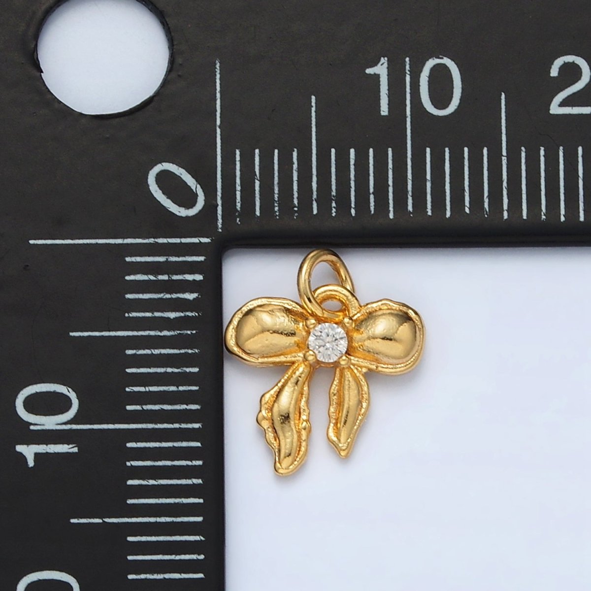 24K Gold plated Clear CZ Puffed Ribbon Bow Mini Charm | AC151 - DLUXCA