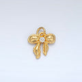 24K Gold plated Clear CZ Puffed Ribbon Bow Mini Charm | AC151 - DLUXCA