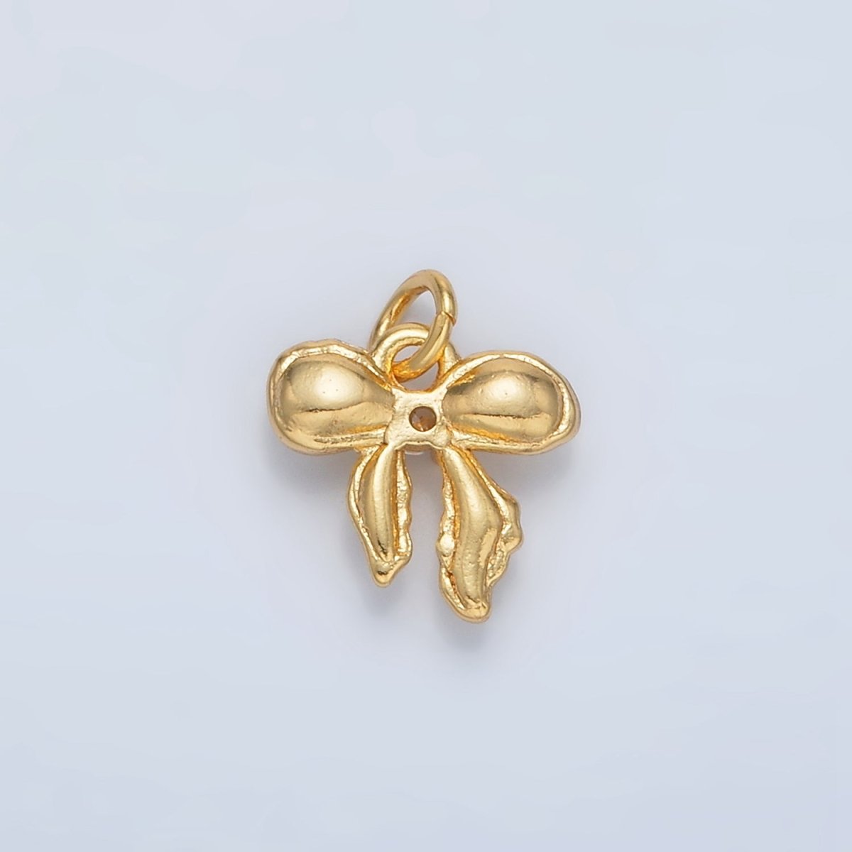 24K Gold plated Clear CZ Puffed Ribbon Bow Mini Charm | AC151 - DLUXCA