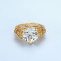 24K Gold plated Clear CZ Rhombus Micro Paved CZ Artisan Heart Solitaire Ring | U338 - DLUXCA