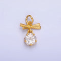 24K Gold plated Clear CZ Ribbon Bow Drop Charm in Gold & Silver | W815 