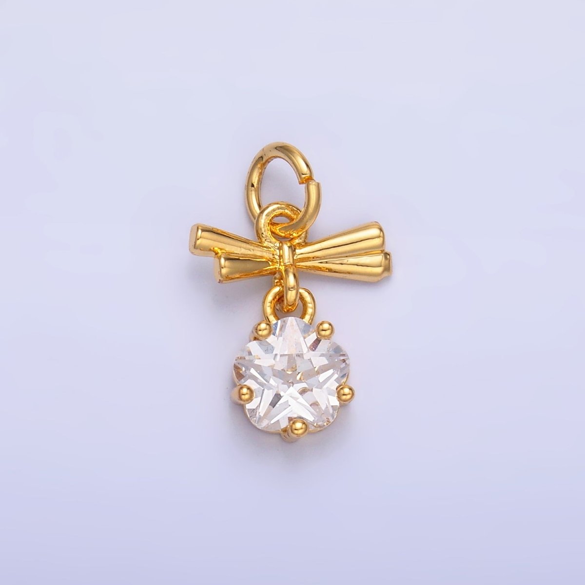 24K Gold plated Clear CZ Ribbon Bow Drop Charm in Gold & Silver | W815 