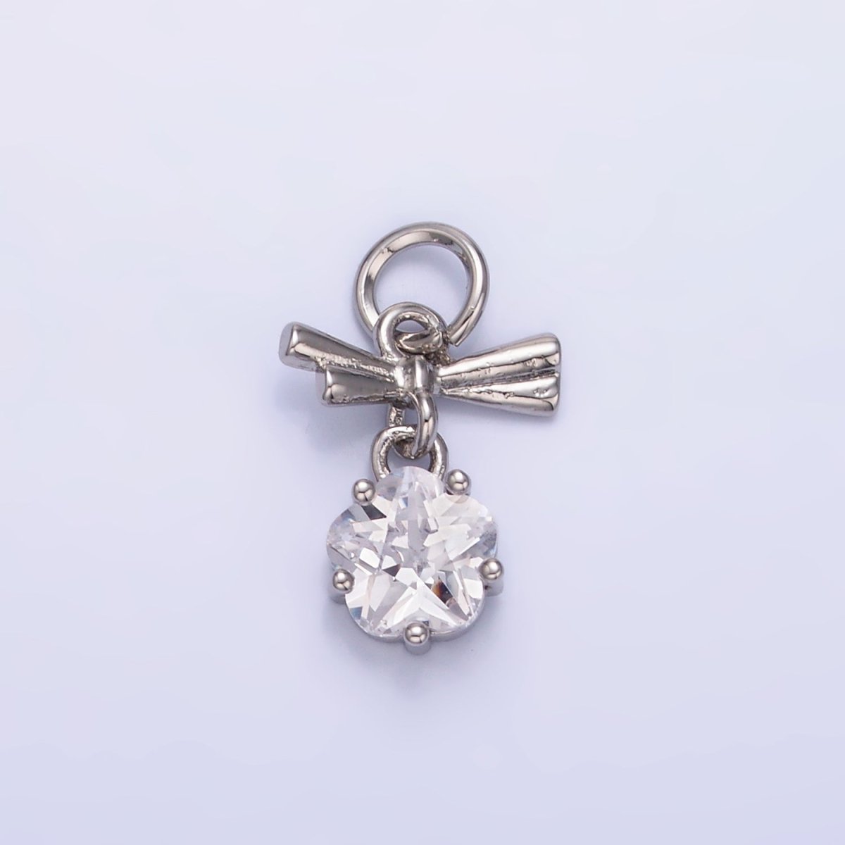 24K Gold plated Clear CZ Ribbon Bow Drop Charm in Gold & Silver | W815 