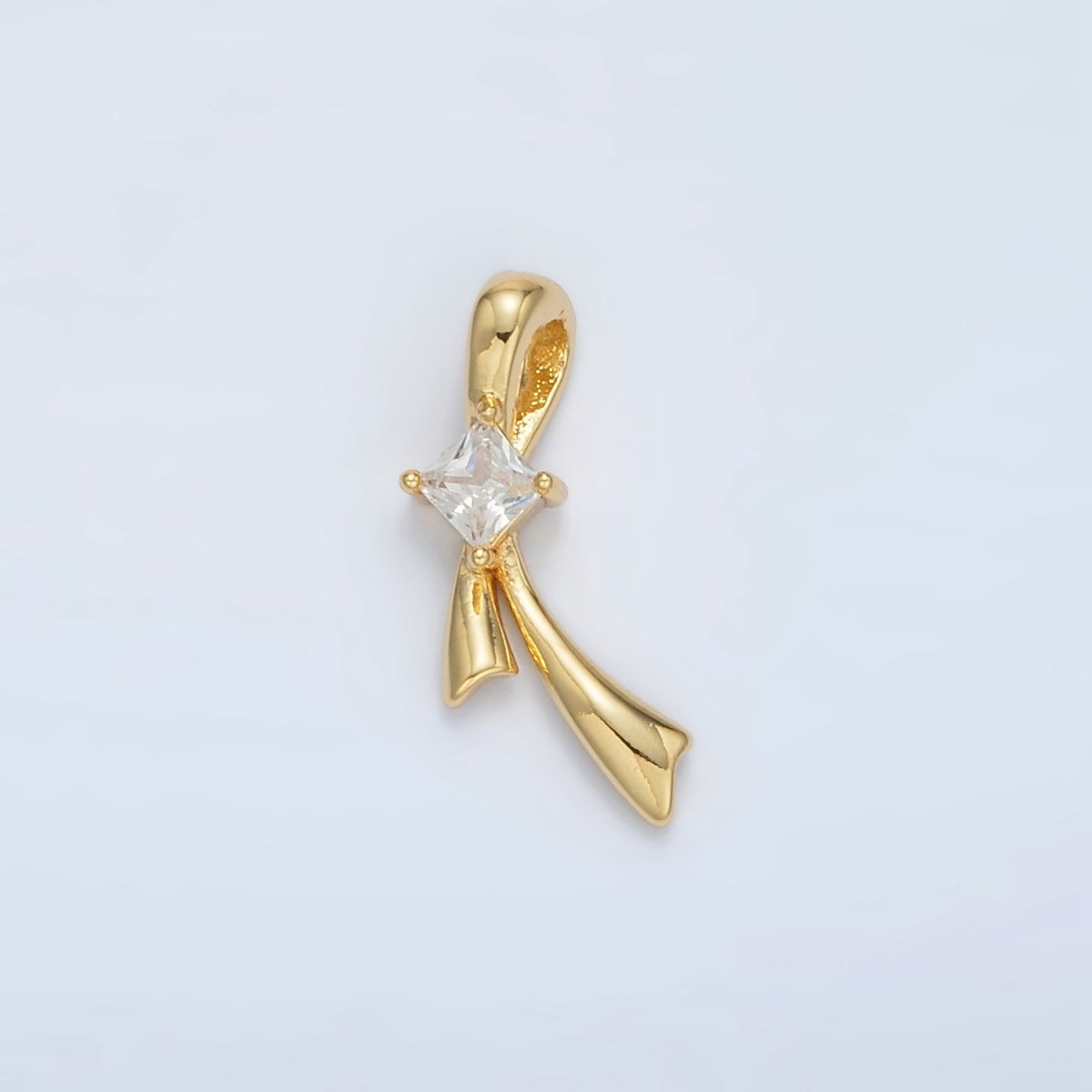 24K Gold plated Clear CZ Ribbon Charm | AA - 1511 - DLUXCA