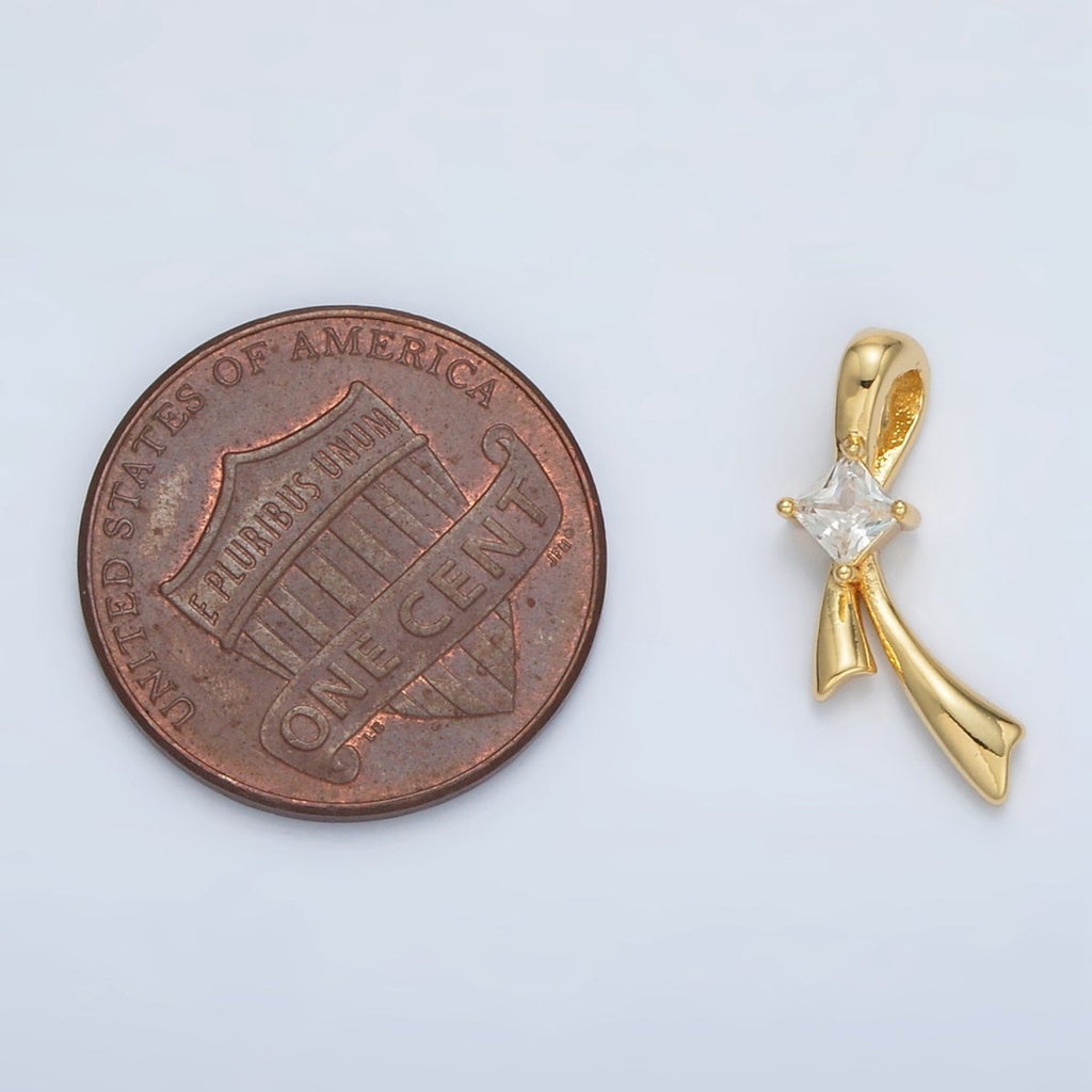 24K Gold plated Clear CZ Ribbon Charm | AA - 1511 - DLUXCA