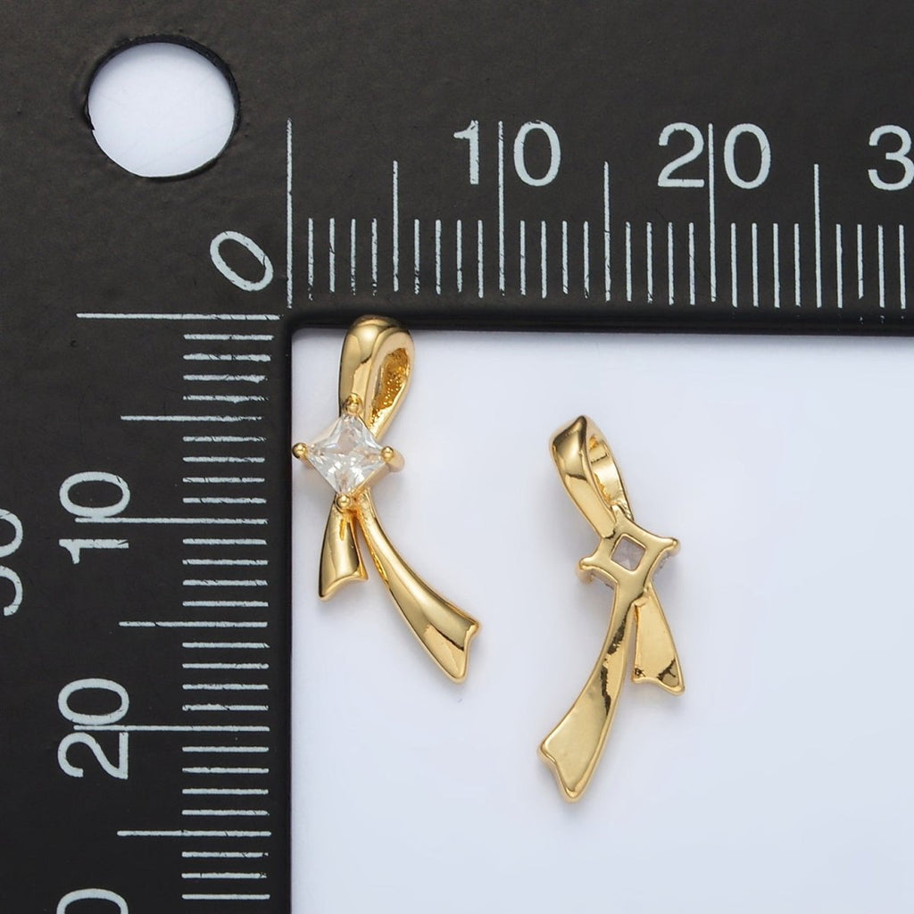 24K Gold plated Clear CZ Ribbon Charm | AA - 1511 - DLUXCA