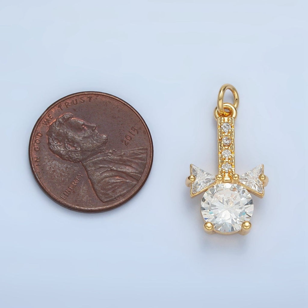 24K Gold plated Clear CZ Ribbon Linear Geometric Charm | X277 - DLUXCA
