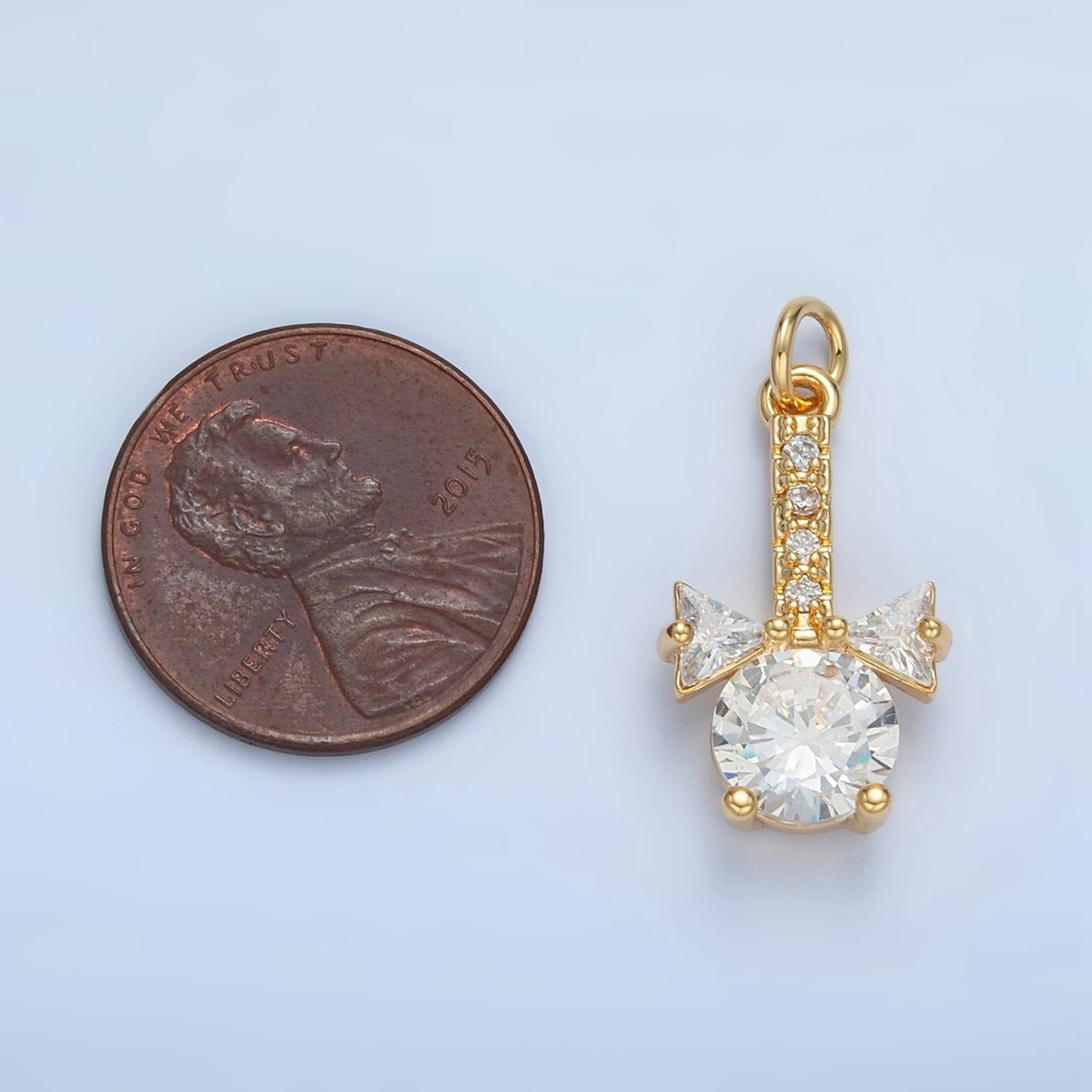 24K Gold plated Clear CZ Ribbon Linear Geometric Charm | X277 - DLUXCA