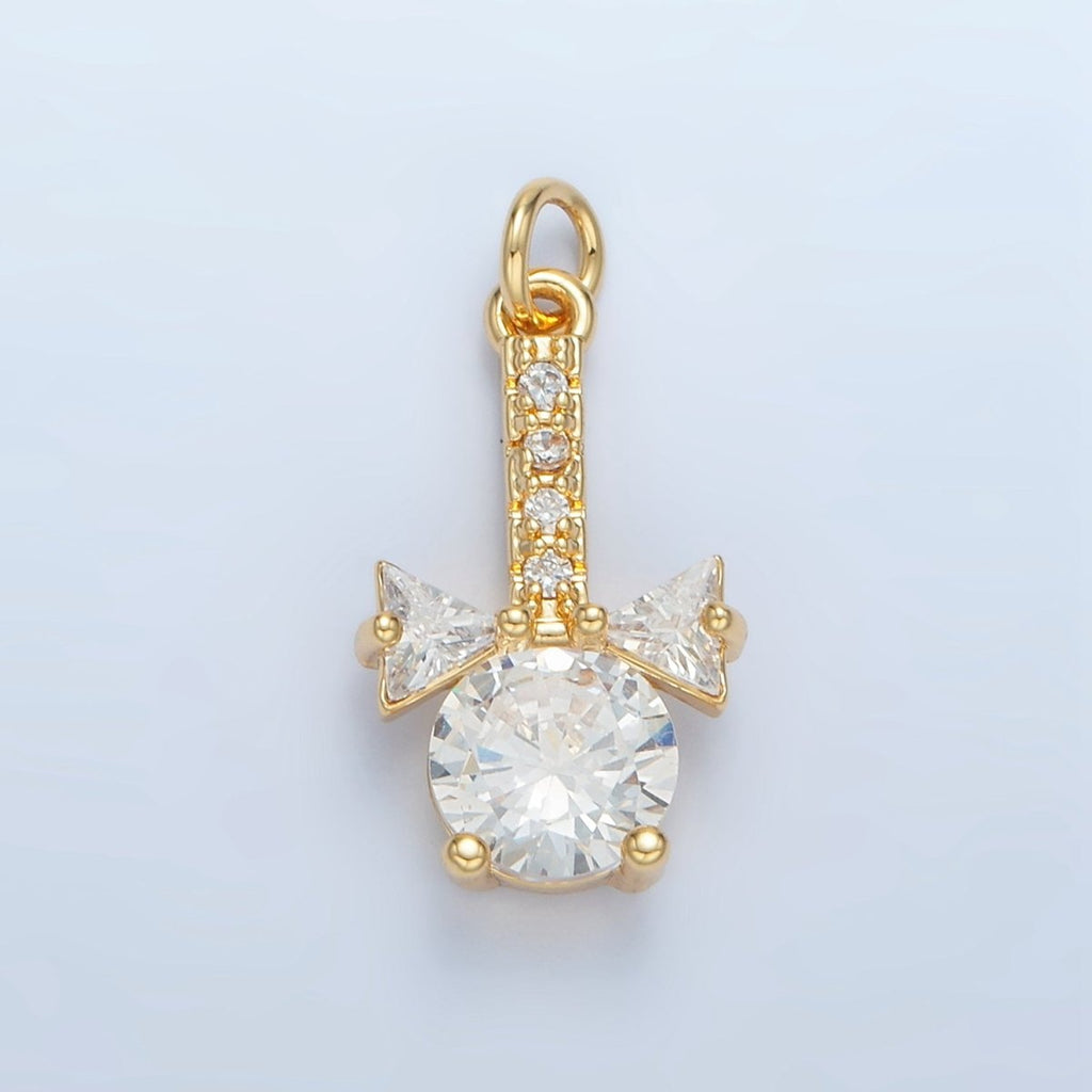 24K Gold plated Clear CZ Ribbon Linear Geometric Charm | X277 - DLUXCA
