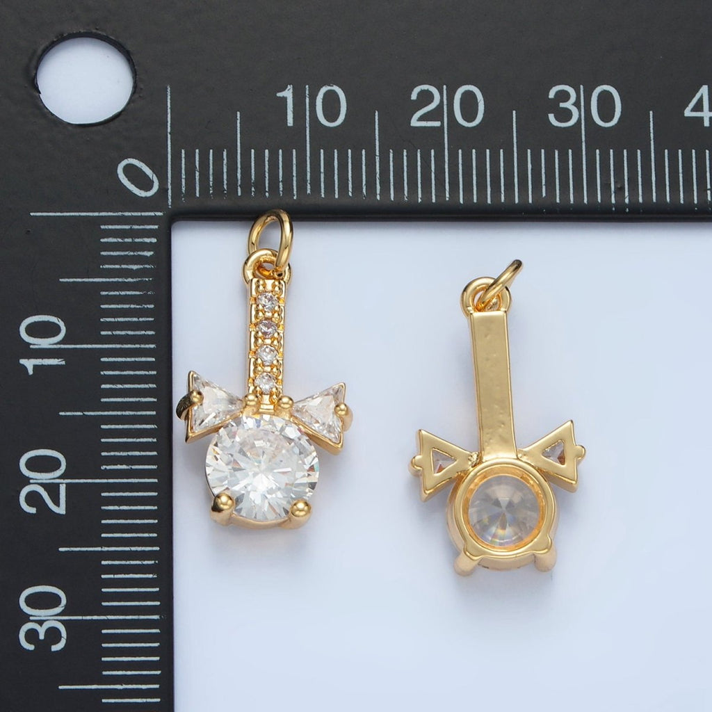 24K Gold plated Clear CZ Ribbon Linear Geometric Charm | X277 - DLUXCA