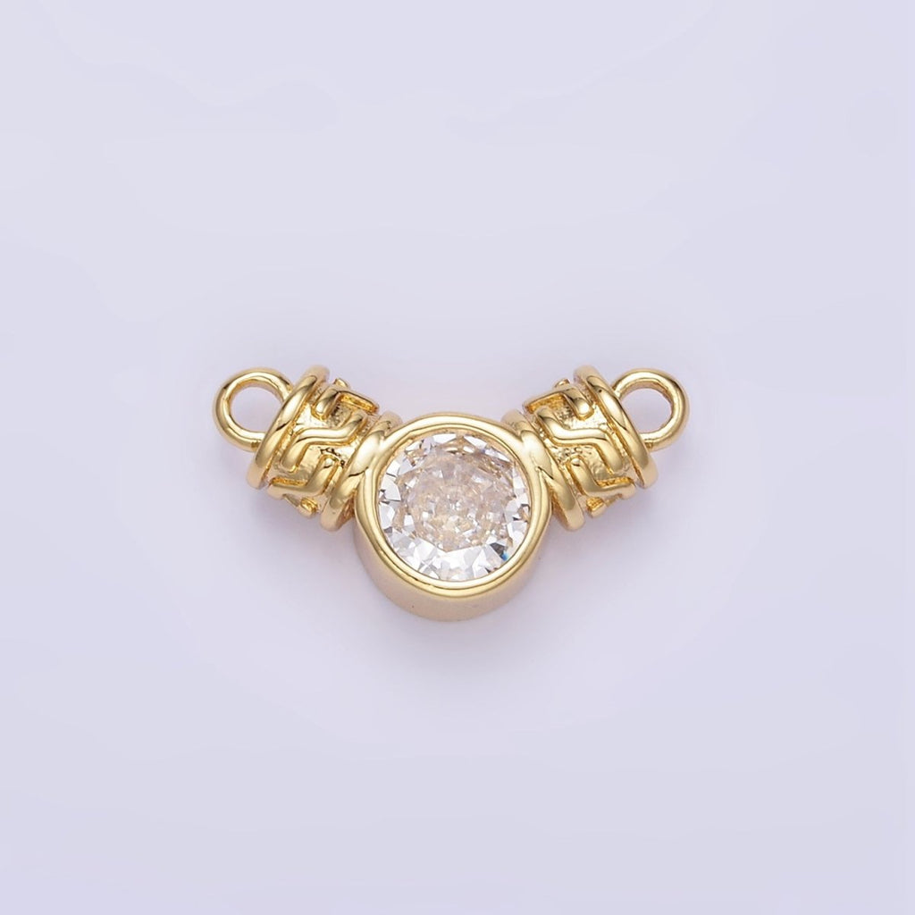 24K Gold plated Clear CZ Round Geometric Tube Connector | F163 - DLUXCA