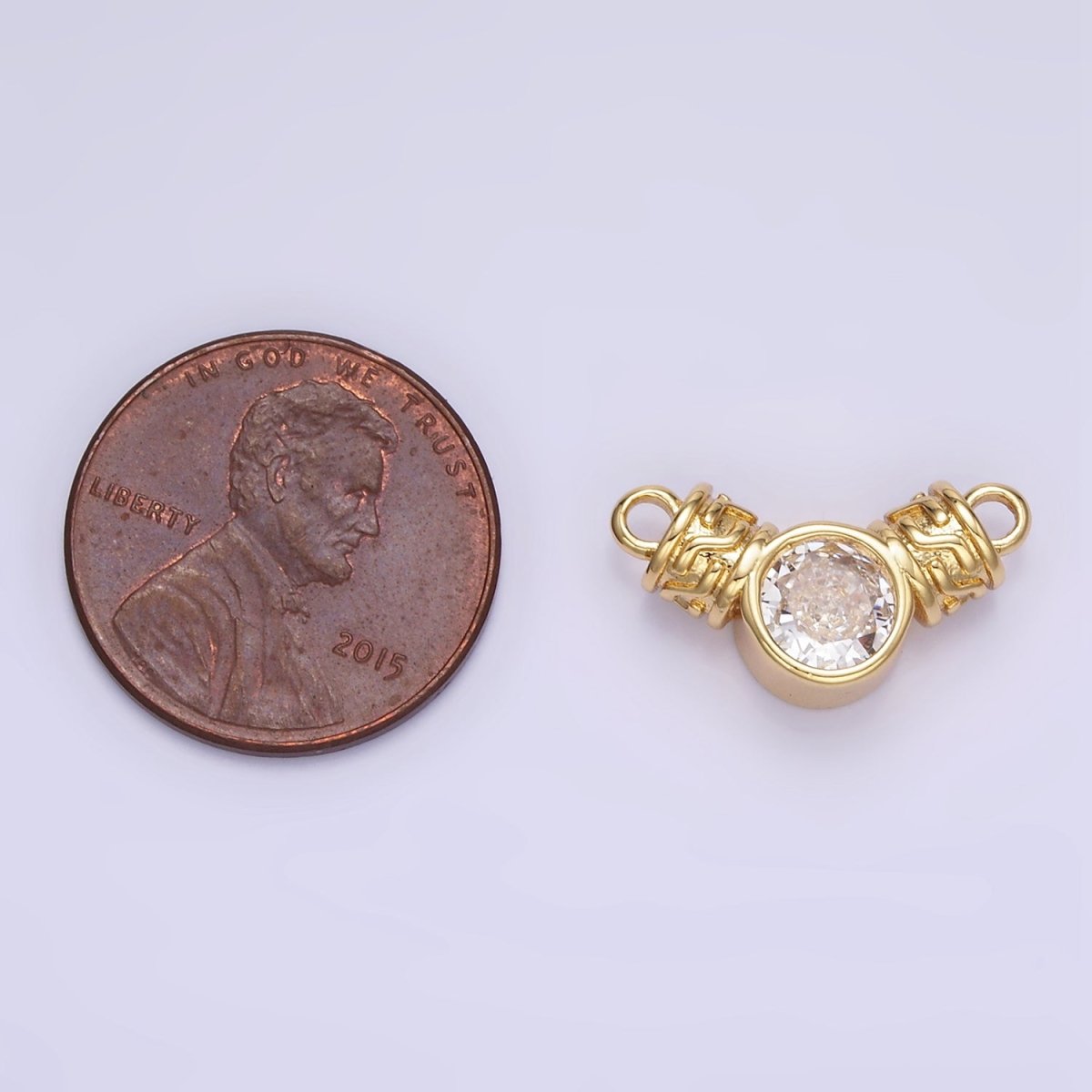 24K Gold plated Clear CZ Round Geometric Tube Connector | F163 - DLUXCA