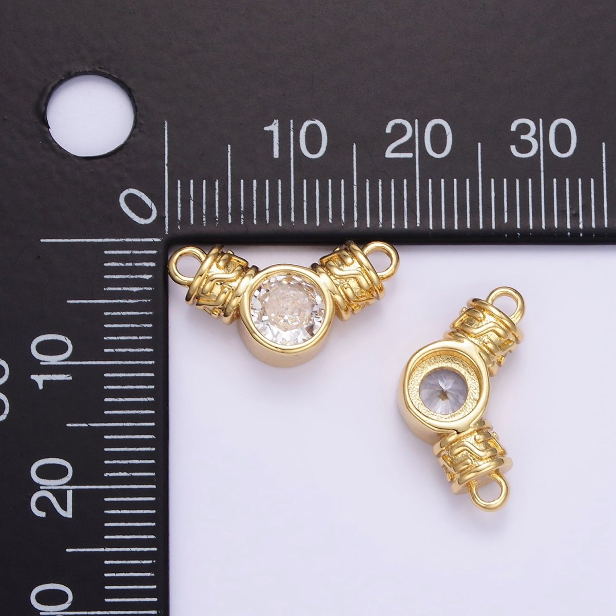 24K Gold plated Clear CZ Round Geometric Tube Connector | F163 - DLUXCA