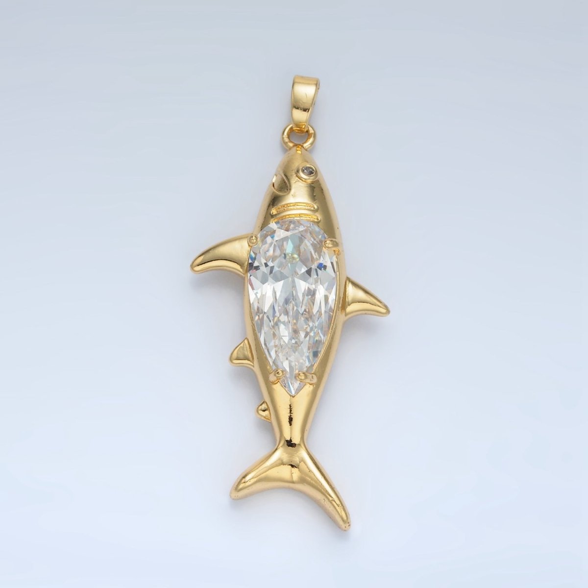 24K Gold plated Clear CZ Shark Sea Animal Pendant | AA867 - DLUXCA