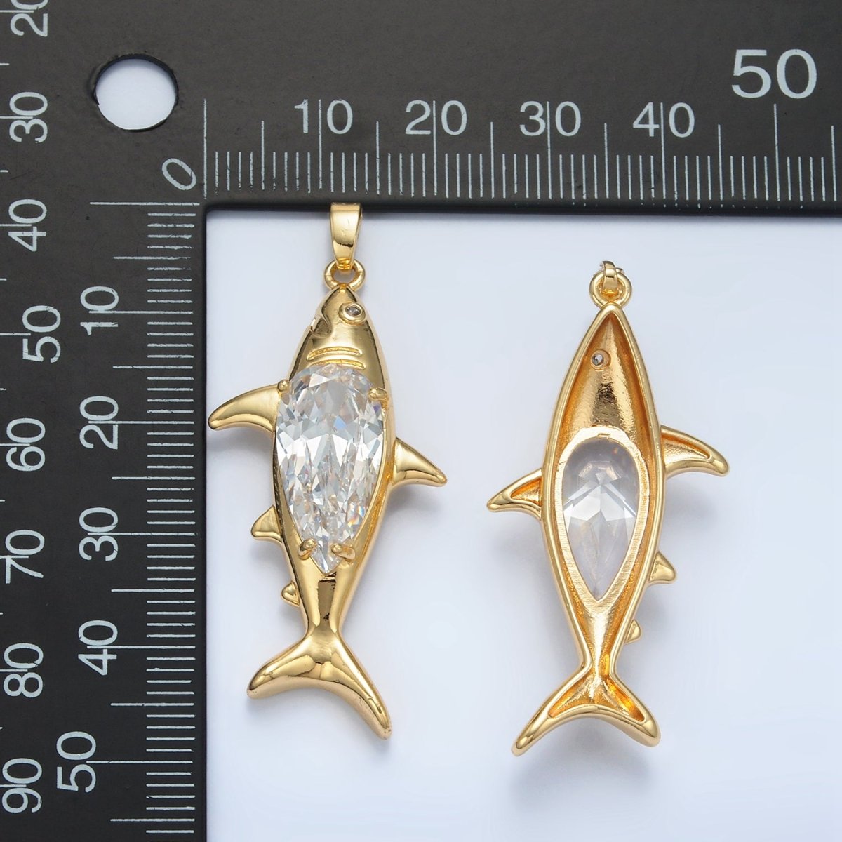 24K Gold plated Clear CZ Shark Sea Animal Pendant | AA867 - DLUXCA