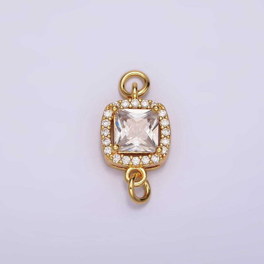 24K Gold plated Clear CZ Square Rounded Micro Paved CZ Connector | G800 - DLUXCA