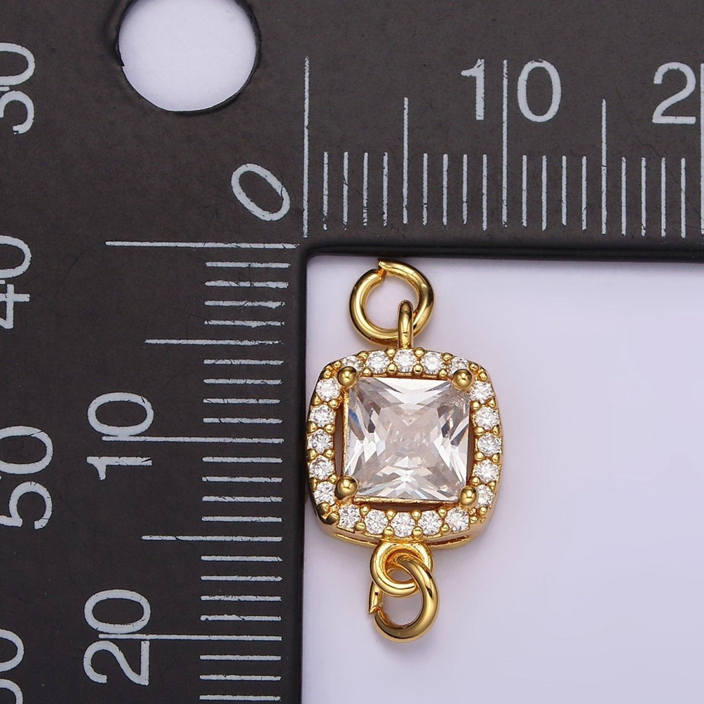 24K Gold plated Clear CZ Square Rounded Micro Paved CZ Connector | G800 - DLUXCA