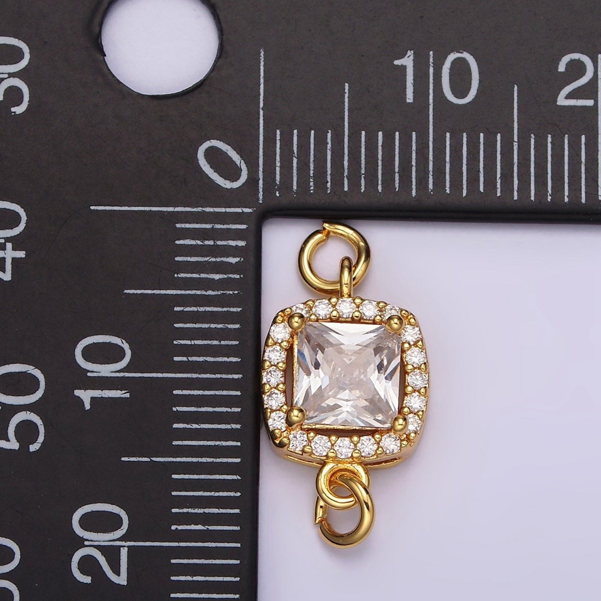 24K Gold plated Clear CZ Square Rounded Micro Paved CZ Connector | G800 - DLUXCA
