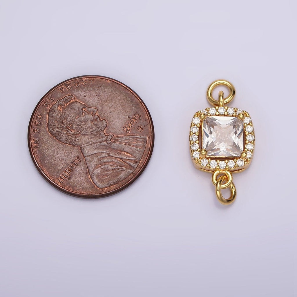 24K Gold plated Clear CZ Square Rounded Micro Paved CZ Connector | G800 - DLUXCA