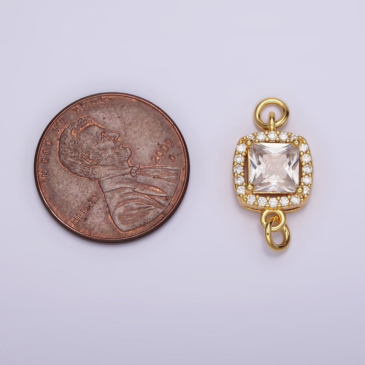 24K Gold plated Clear CZ Square Rounded Micro Paved CZ Connector | G800 - DLUXCA