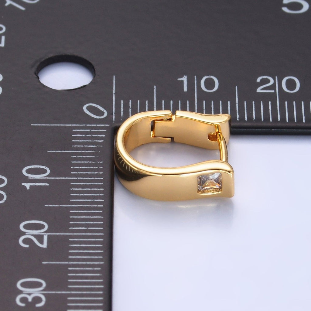 24K Gold plated Clear CZ Square U - Shaped Hoop Earring | AB981 