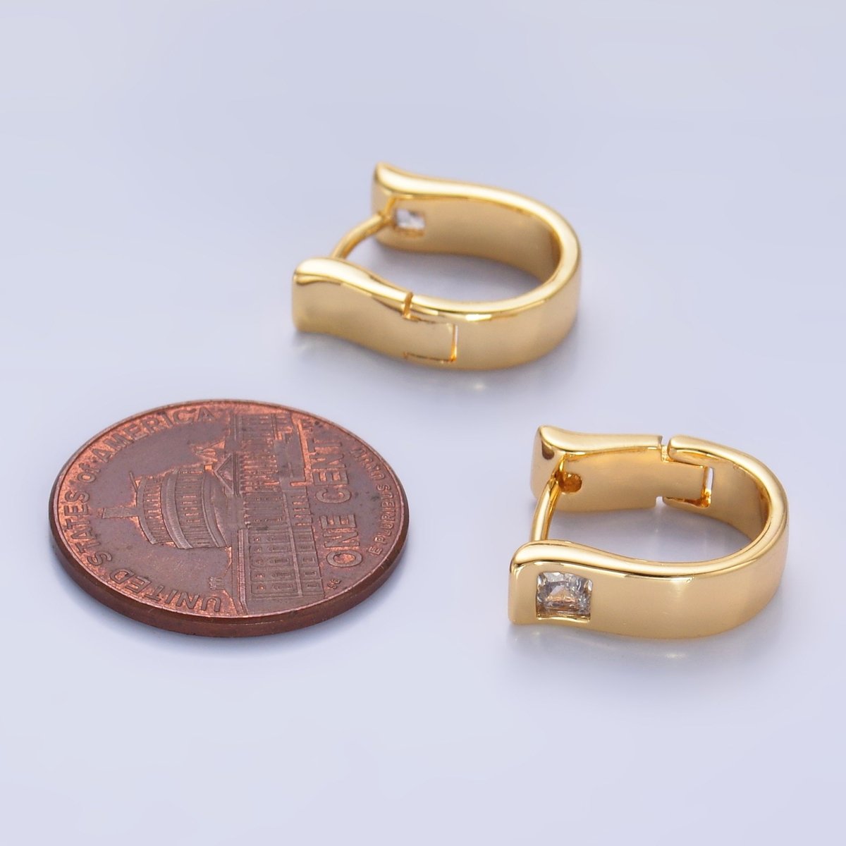 24K Gold plated Clear CZ Square U - Shaped Hoop Earring | AB981 