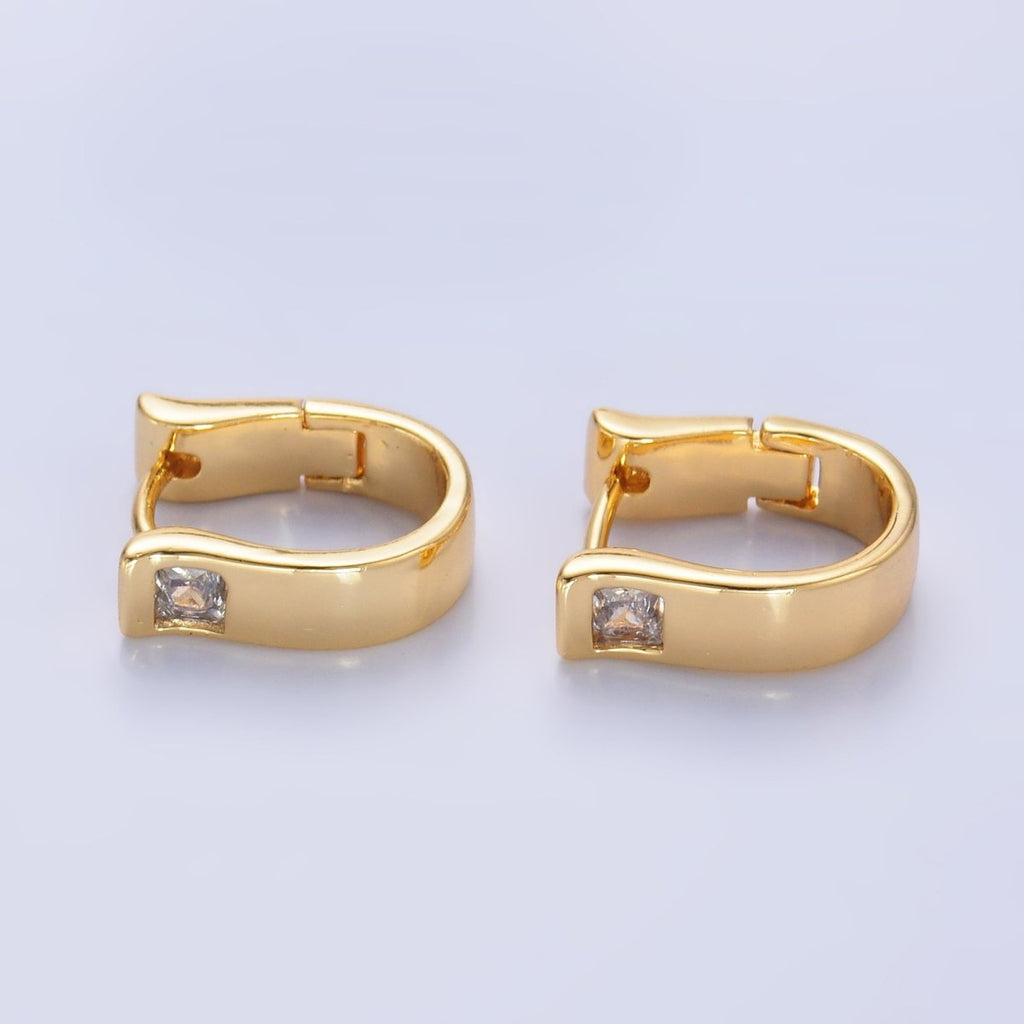 24K Gold plated Clear CZ Square U - Shaped Hoop Earring | AB981 