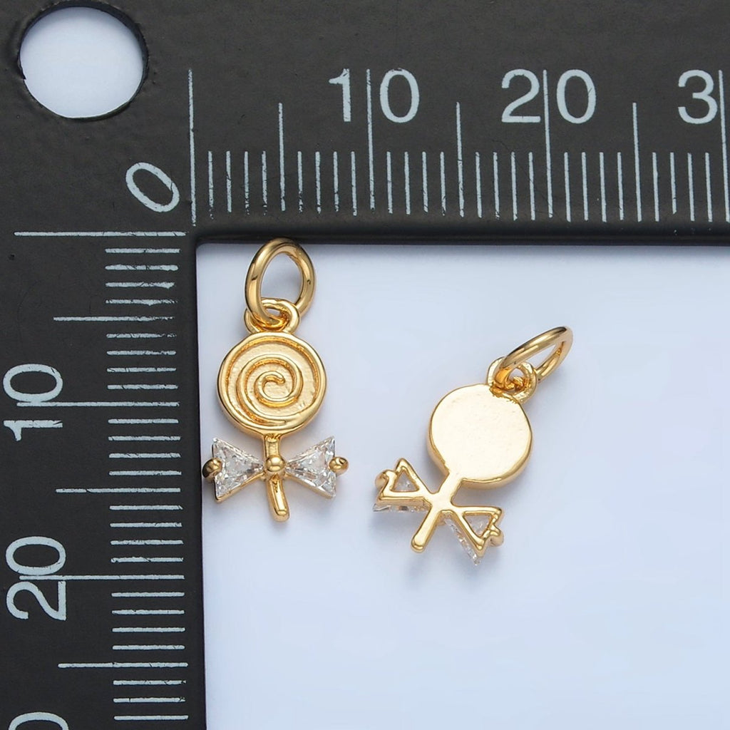 24K Gold plated Clear CZ Swirl Lollipop Candy Charm | X292 - DLUXCA