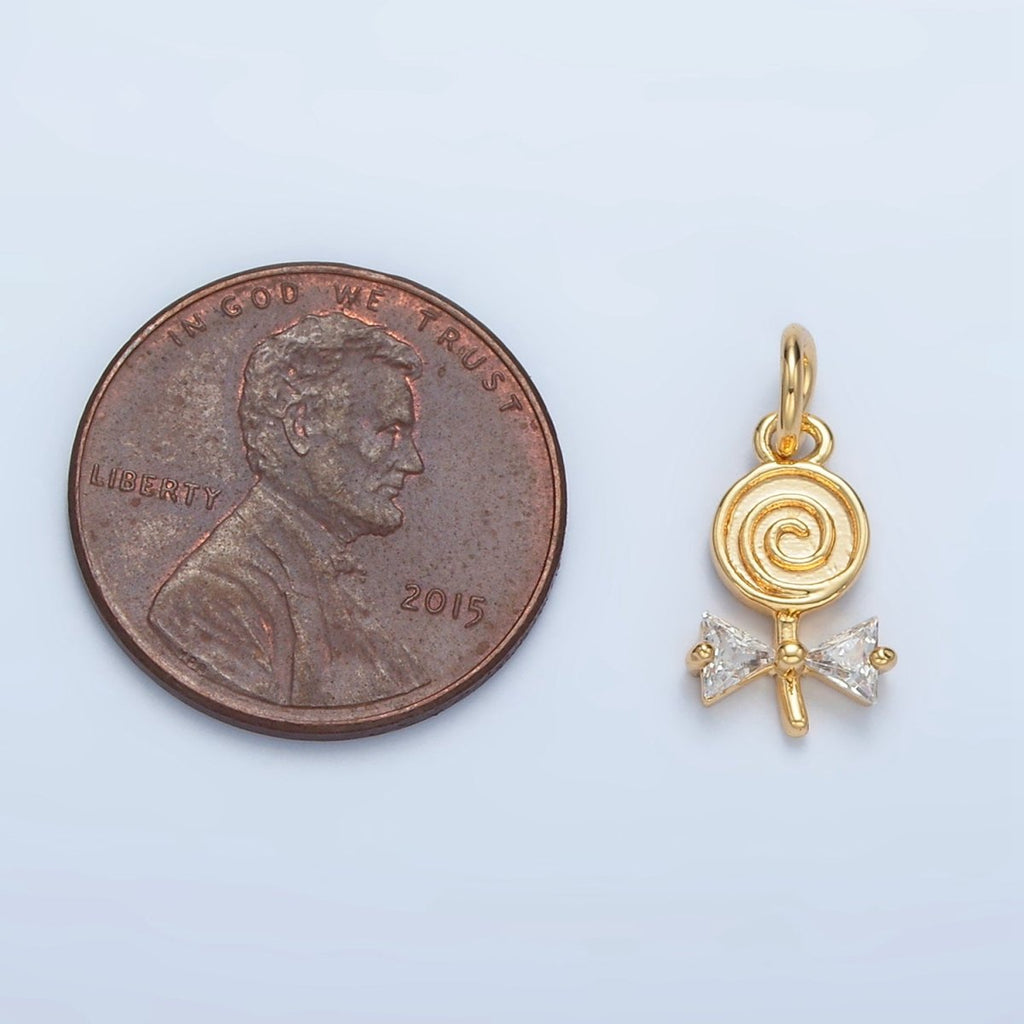 24K Gold plated Clear CZ Swirl Lollipop Candy Charm | X292 - DLUXCA