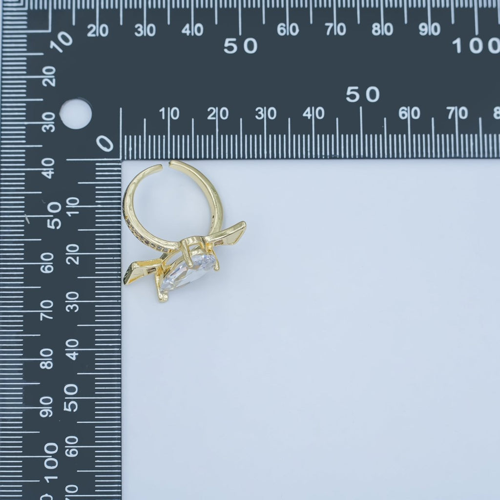24K Gold plated Clear CZ Teardrop Micro Paved Geometric Ring | O857 