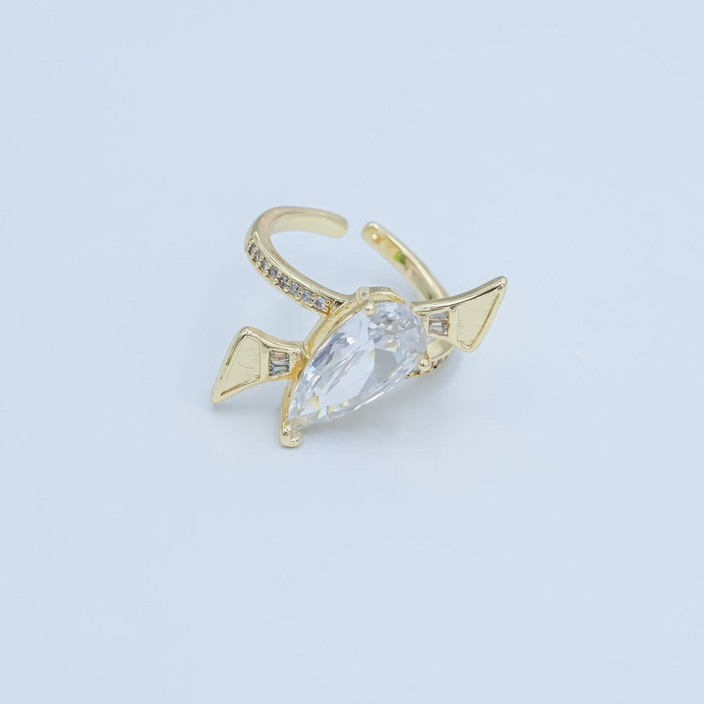 24K Gold plated Clear CZ Teardrop Micro Paved Geometric Ring | O857 