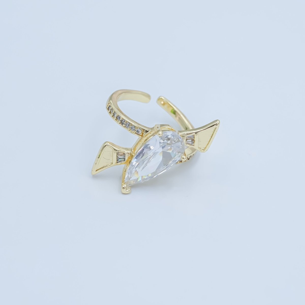 24K Gold plated Clear CZ Teardrop Micro Paved Geometric Ring | O857 