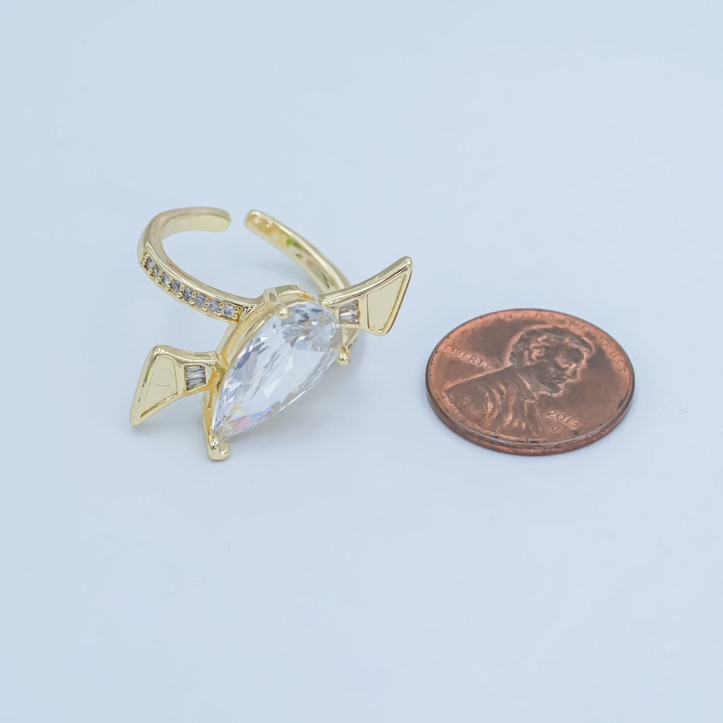 24K Gold plated Clear CZ Teardrop Micro Paved Geometric Ring | O857 