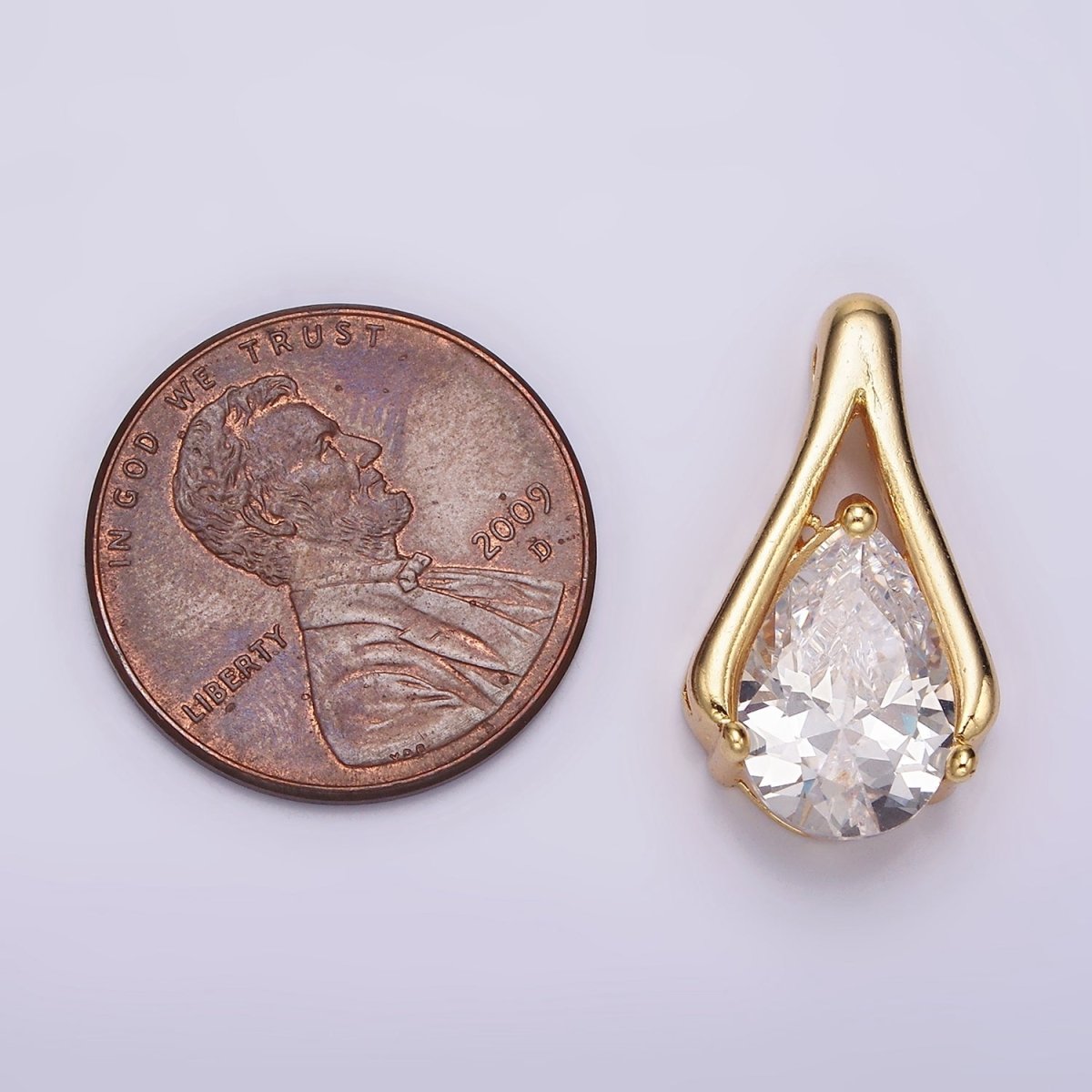 24K Gold plated Clear CZ Teardrop Open Curved Bail Pendant | N1940 - DLUXCA